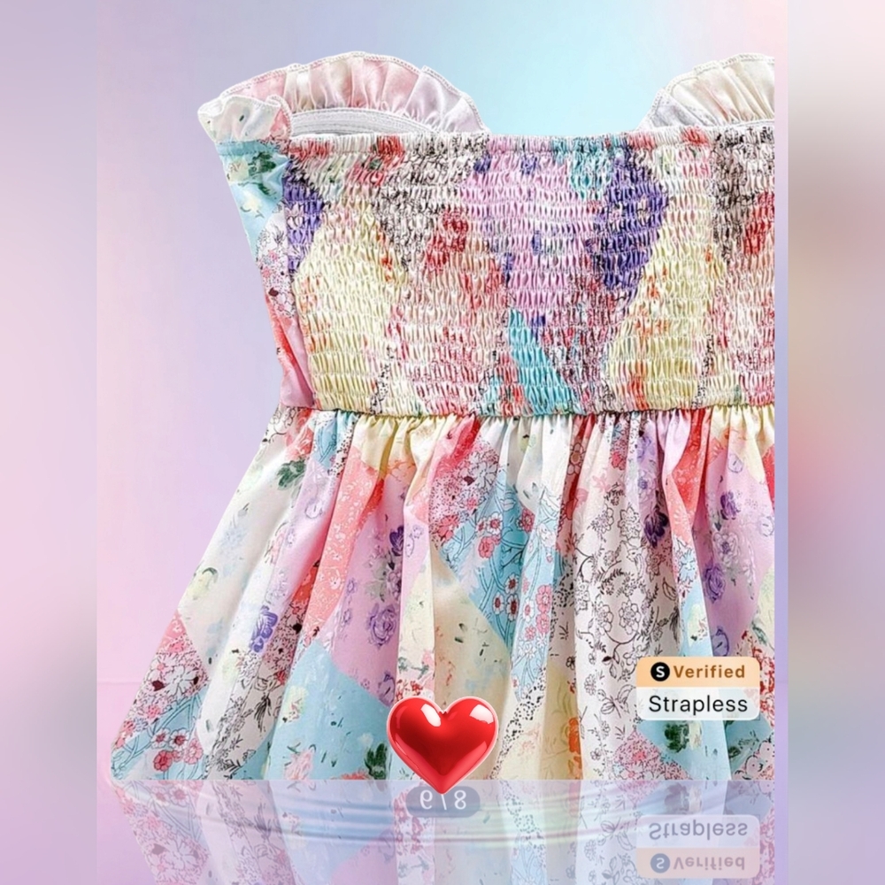 Colorful Patchwork Strapless Top - Picture 3 of 7